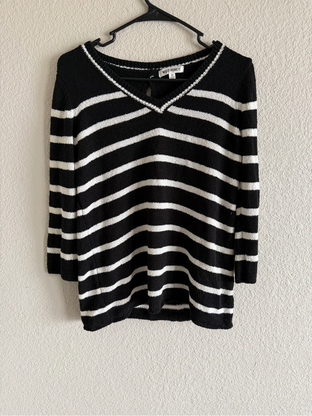 Wild Honey Black & White Striped V‑Neck Pullover